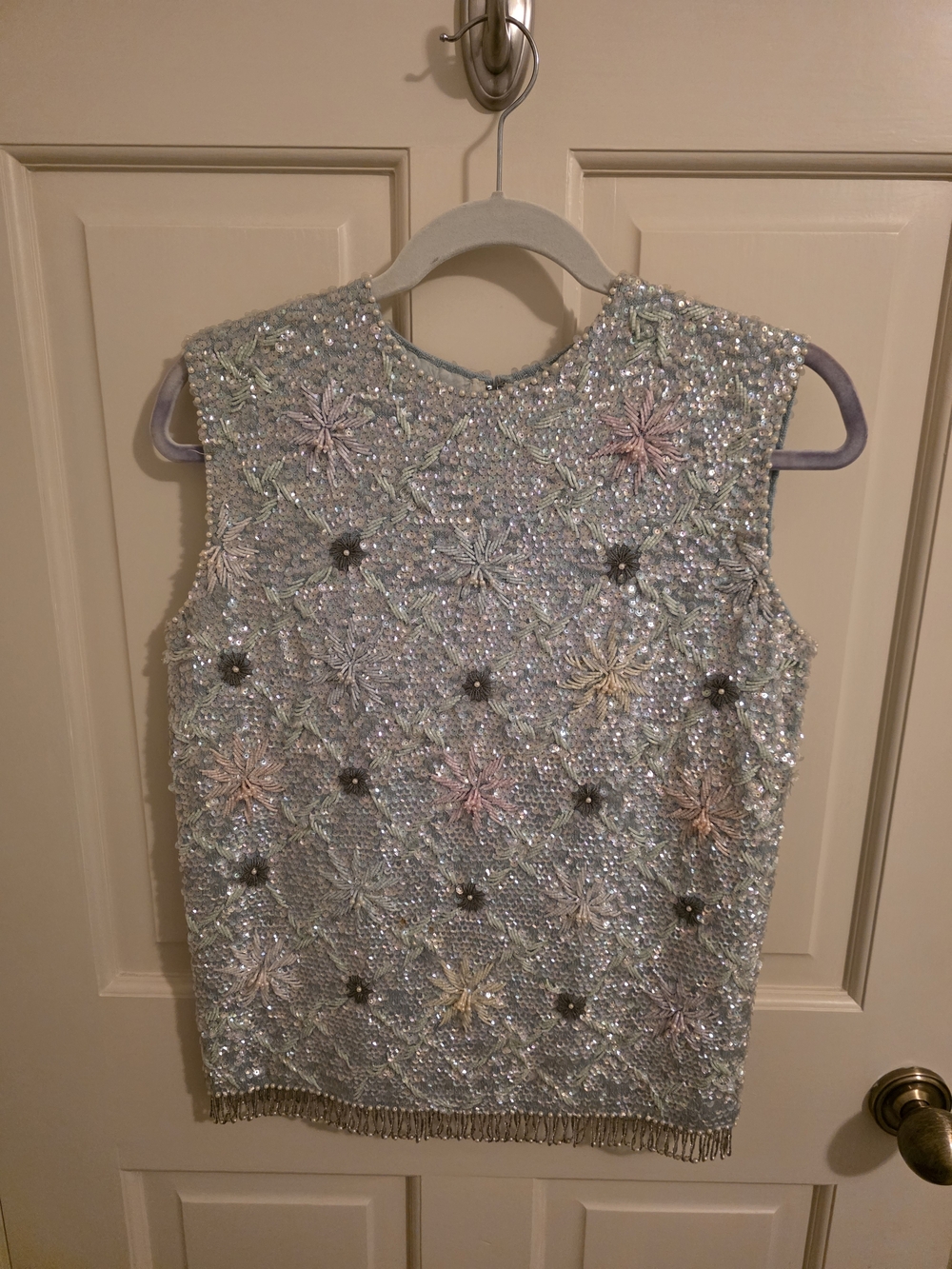 Stunning Vintage Lady's Fashion Sequined Pastel Beaded Tank Top